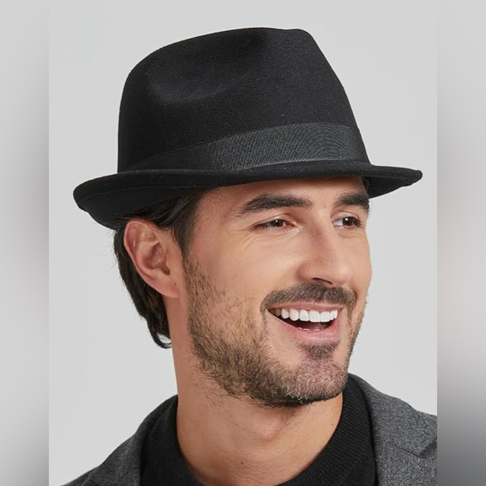 NWT Zylioo‎ Wool Felt Hat Adjustable Black Unisex Fedora Cuba Fashion Hat 24.6"
